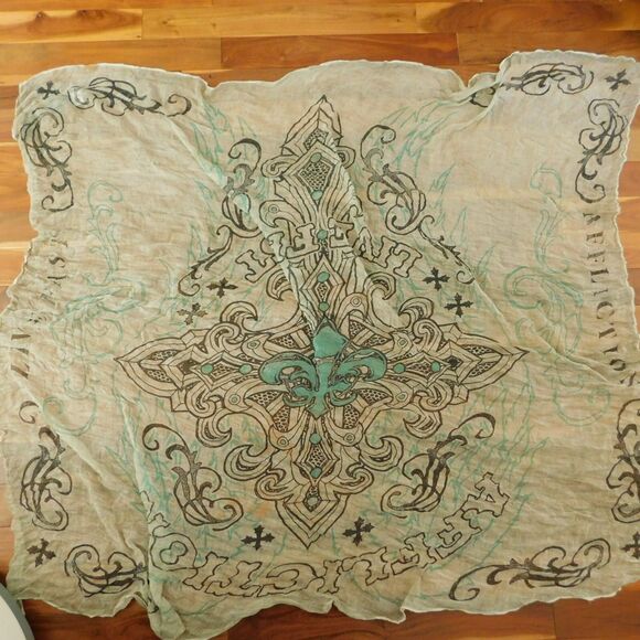 Affliction Live Fast Unisex GIANT Gauze Wrap Scarf 72x60 Beige Multicolor NWT - Picture 2 of 16